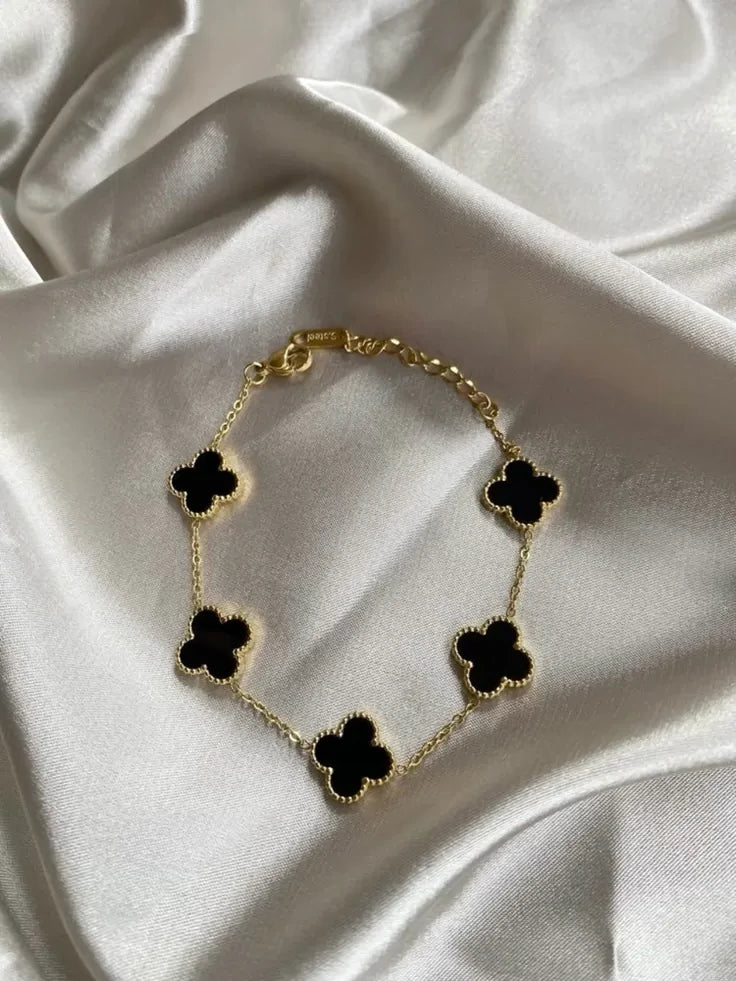 Bracelet Van Cleef Chaîne Dorée 5 Trèfles Émail