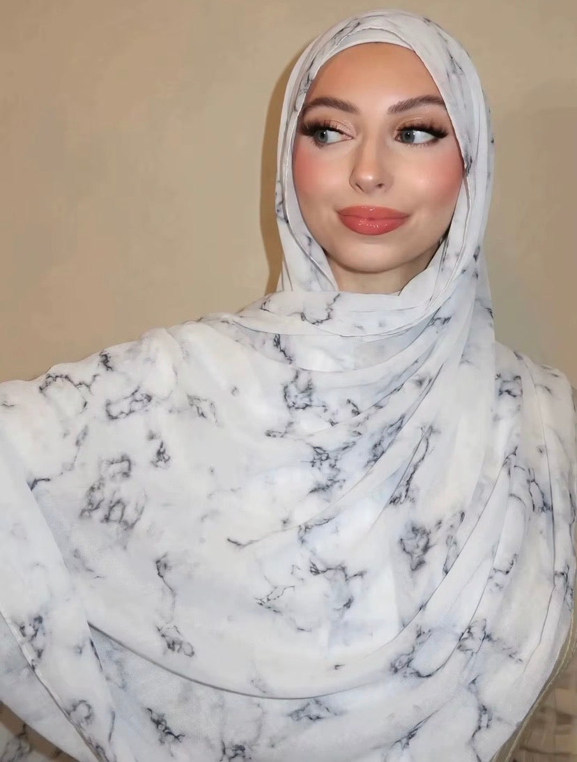 Hijab Modal Marbre Blanc