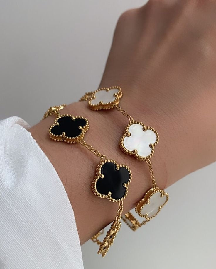 Bracelet Van cleef – Onyx & Nacre sur Chaîne Dorée