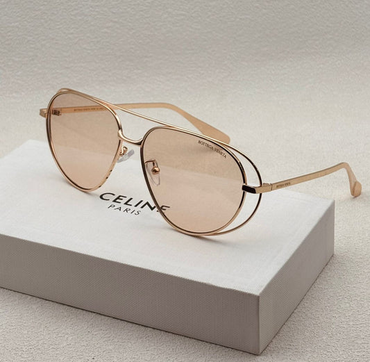 Lunettes de Soleil Aviateur – Double Monture Dorée & Verres Nude