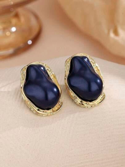 Boucles d'Oreilles Cabochon Sertié – Monture Dorée