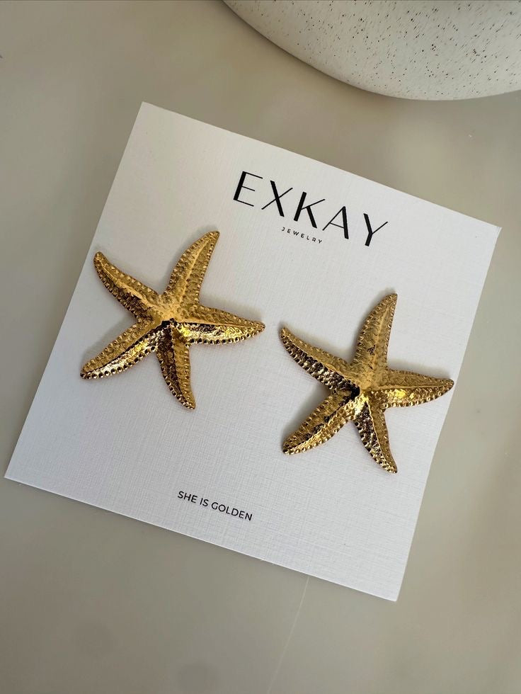 Boucles d'Oreilles Étoile de Mer Dorée – Métal Texturé