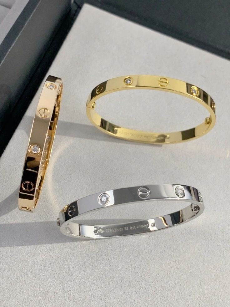 Bracelet Jonc Vis & Cristaux – Or, Or Rose ou Argent