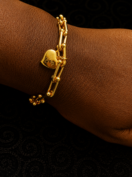 Bracelet Chaîne Dorée Maillons avec Charm Cœur
