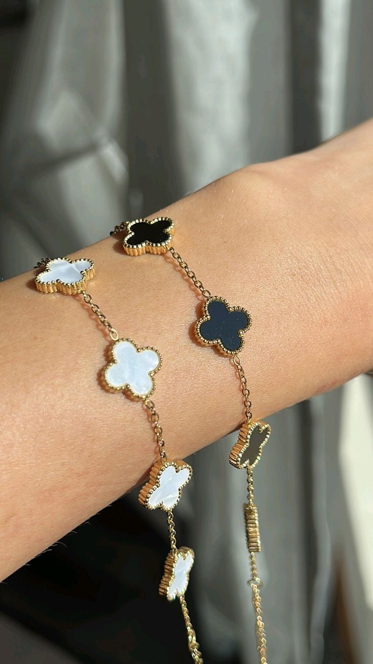 Bracelet Van cleef – Onyx & Nacre sur Chaîne Dorée