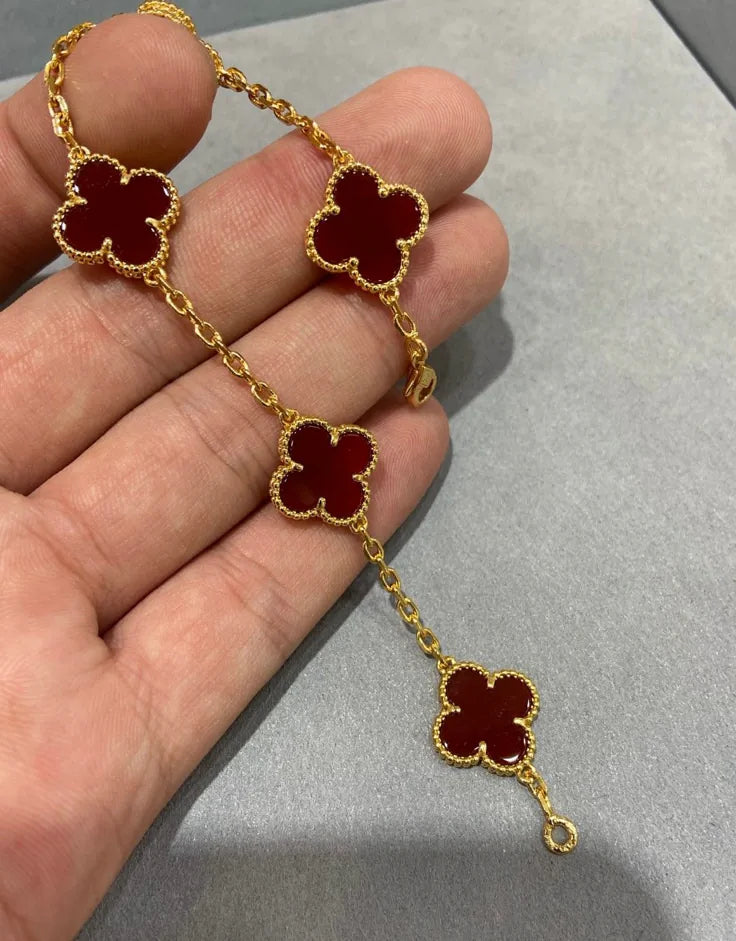 Bracelet Van Cleef Chaîne Dorée 5 Trèfles Émail