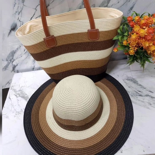 Set Sac & Chapeau Paille Multicolore Rayé