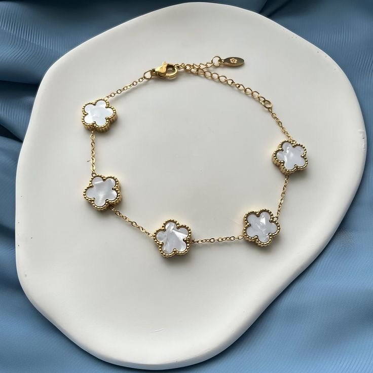 Bracelet Van cleef – Onyx & Nacre sur Chaîne Dorée
