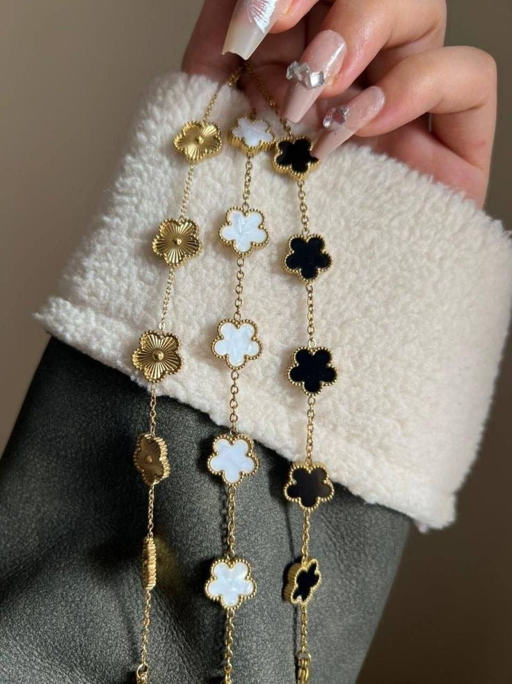 Bracelet Van cleef – Onyx & Nacre sur Chaîne Dorée