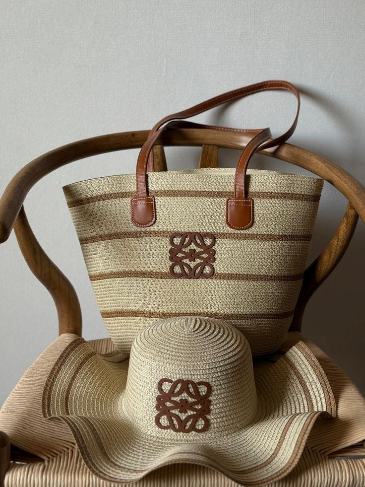 Set Sac & Chapeau Paille Cognac