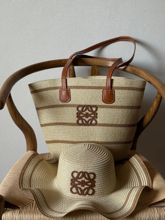 Set Sac & Chapeau Paille Cognac
