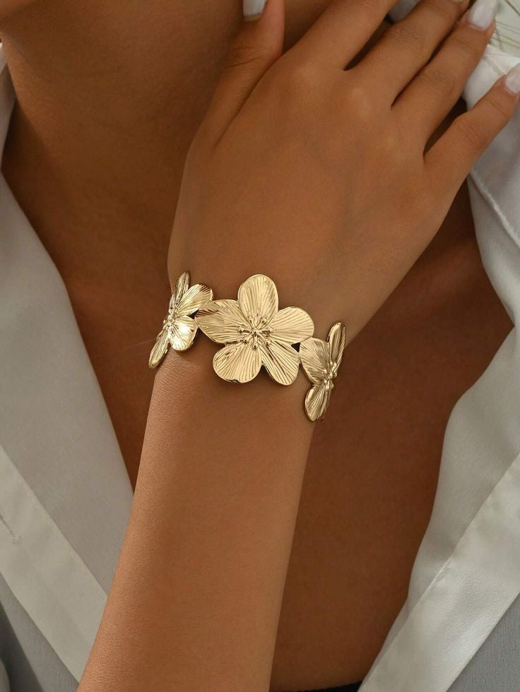 Bracelet Manchette Fleurs Dorées
