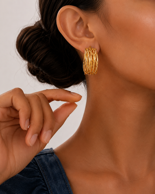 Boucles d'Oreilles Créoles Dorées Tressées Multi-Fils