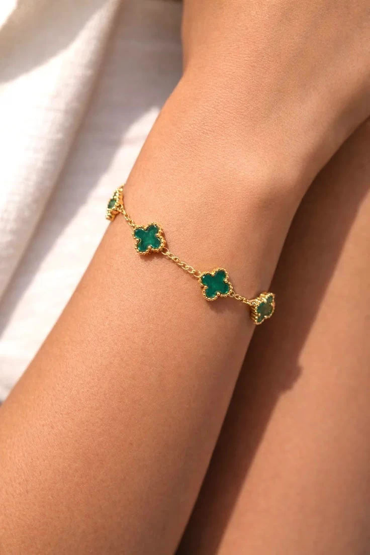 Bracelet Van Cleef Chaîne Dorée 5 Trèfles Émail
