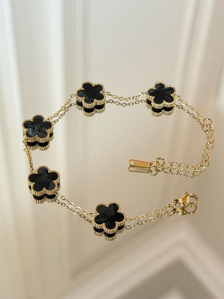 Bracelet Van cleef – Onyx & Nacre sur Chaîne Dorée