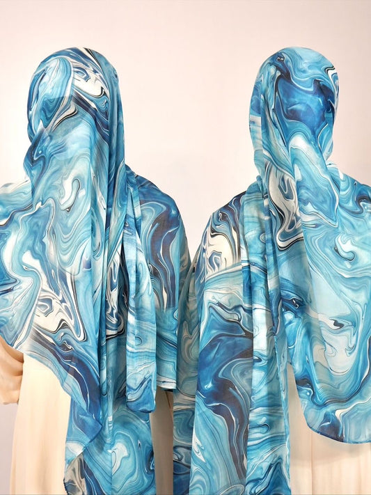 Hijab Mousseline Imprimé Marbre Vert