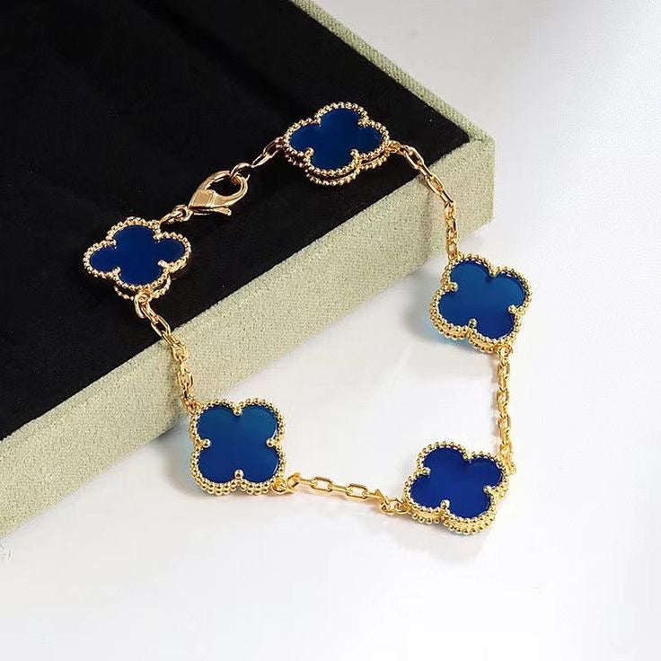 Bracelet Van Cleef Chaîne Dorée 5 Trèfles Émail