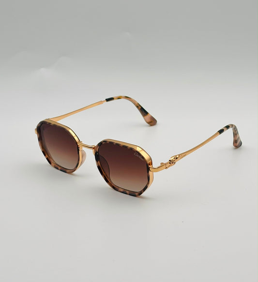 Lunettes de Soleil Hexagonales – Écaille & Monture Dorée