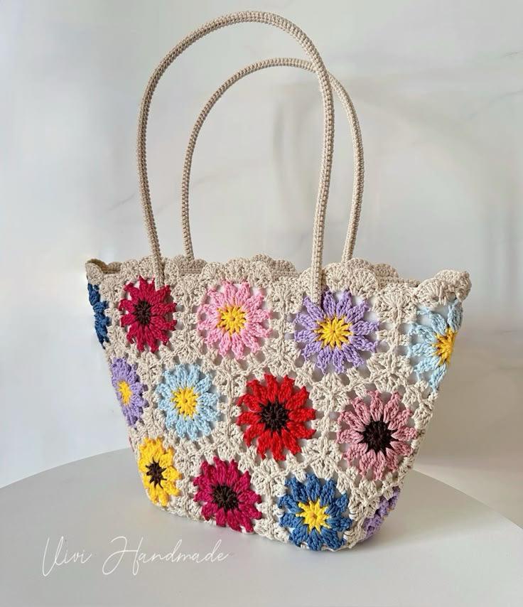 Sac Tote Crochet Floral Fait Main